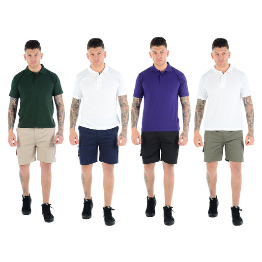 MENS PLAIN CARGO SHORTS QUICK DRY COMBAT CASUAL SUMMER BEACH WORKWEAR POLY COTTON MULTI POCKET LIGHTWEIGHT PANTS