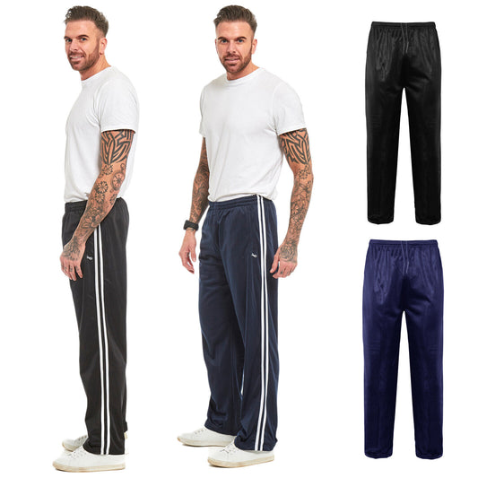 MENS SILKY JOGGING BOTTOMS STRIPED JOGGERS GYM SPORTS TRACKSUIT PANTS TROUSERS