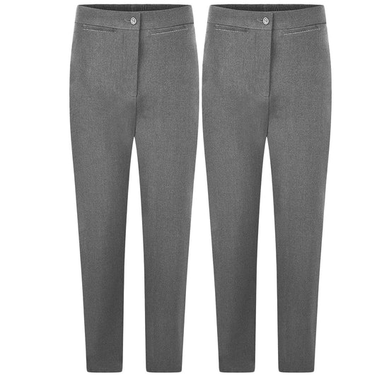 2 Pack Girls Half Elastic Pull Up School Sturdy Plus Fit Comfy Trousers Durable Uniform Pants-Girls School Pants in 2-Pack