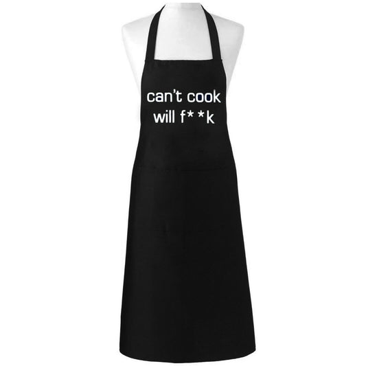 BLACK CANT COOK WILL APRON FUNNY KITCHEN BBQ CHEF GIFT UNISEX ADULT MEN WOMEN NOVELTY COOKING BIB