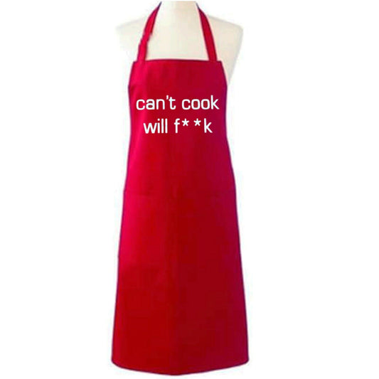 CANT COOK WILL RED APRON FUNNY BBQ CHEF KITCHEN COOKING GAG GIFT FOR MEN WOMEN UNISEX ADULT NOVELTY JOKE BIB