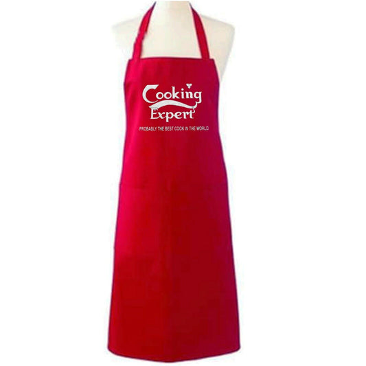 COOKING EXPERT RED APRON FUNNY CHEF GIFT FOR MEN WOMEN UNISEX ADULT KITCHEN BBQ NOVELTY COOKING BIB JOKE COSTUME