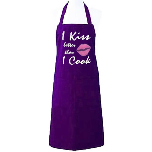 I KISS BETTER THAN I COOK PURPLE APRON FUNNY NOVELTY GAG GIFT FOR MEN WOMEN UNISEX ADULT CHEF KITCHEN BBQ COOKING JOKE BIB