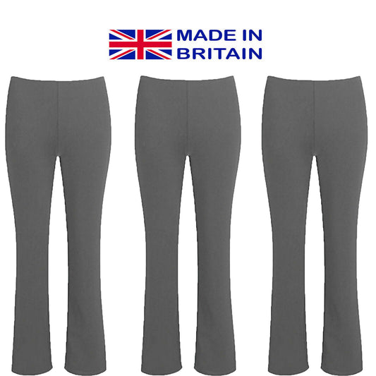 3 PACK LADIES BOOTLEG TROUSERS WOMENS BOOT CUT STRETCH RIBBED ELASTICATED WAIST PANTS