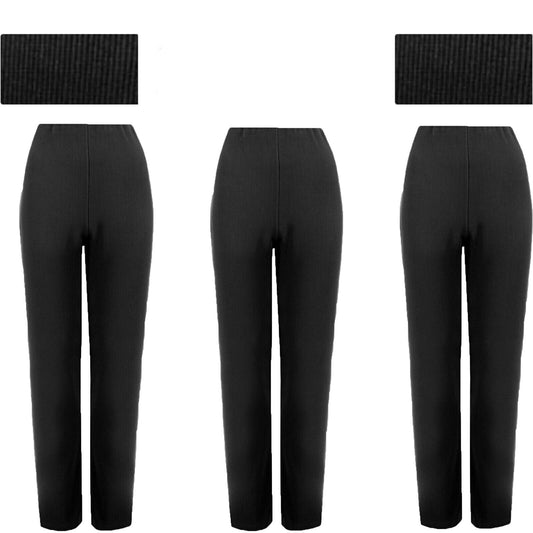 PACK OF 3 WOMENS STRETCH TROUSERS STRAIGHT LEG PULL ON PANTS BOTTOMS