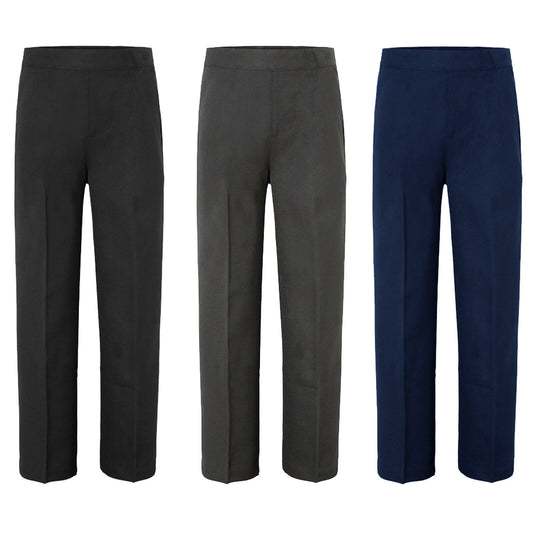 BOYS KIDS CHILDREN SCHOOL UNIFORM TROUSERS PULL UP HALF ELASTICATED TEFLON PANTS (Boys, Ages 2-4)