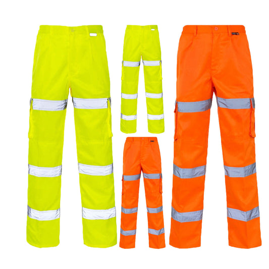 HI VIZ VIS 3 BAND COMBAT TROUSERS POLYCOTTON SAFETY WORKWEAR CARGO PANTS BOTTOMS