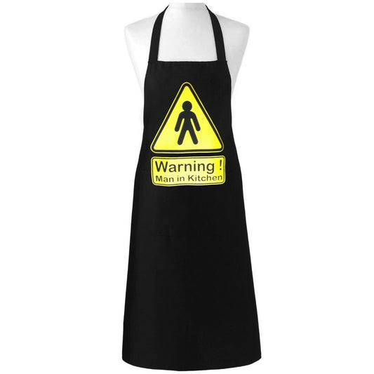 WARNING MEN IN KITCHEN BLACK APRON FUNNY NOVELTY COOKING BBQ GIFT FOR MEN UNISEX ADULT CHEF JOKE KITCHEN BANTER BIB