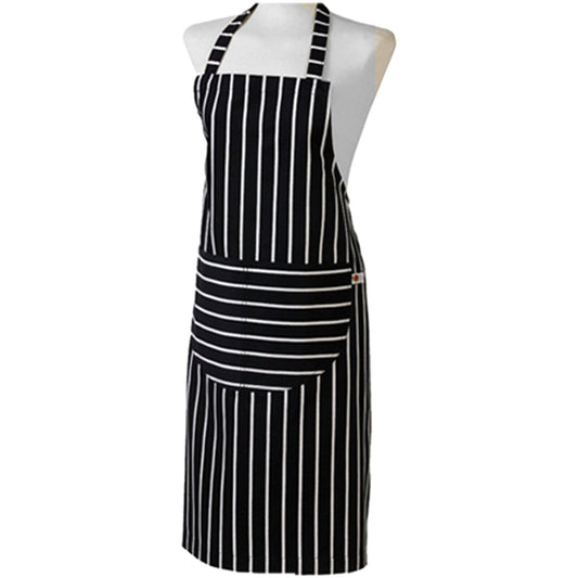 BLACK STRIPED BUTCHER APRON UNISEX ADULT CHEF COOKING CATERING WORKWEAR KITCHEN BBQ GIFT FOR MEN WOMEN DURABLE COTTON UNIFORM