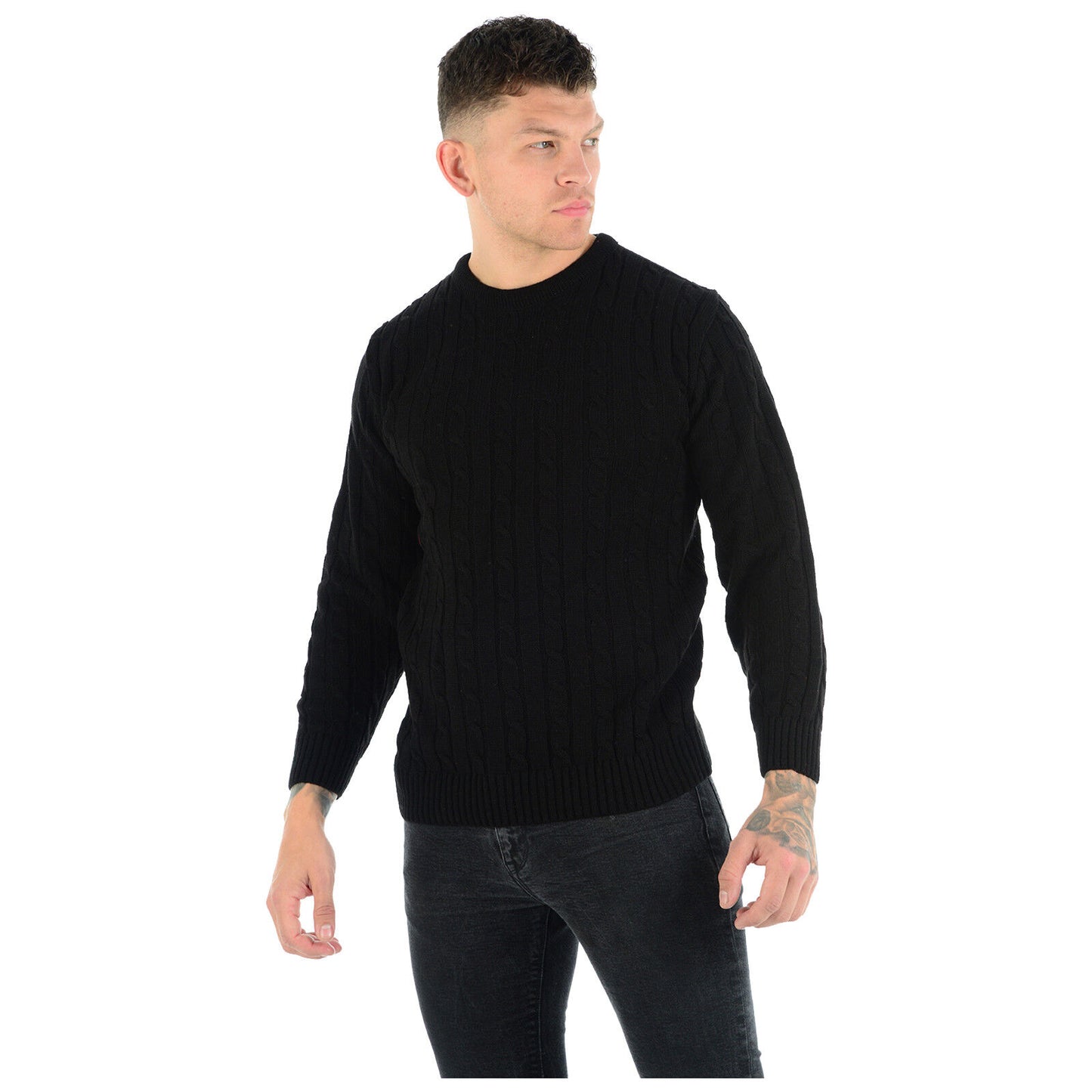MENS CHUNKY CABLE KNIT JUMPER PLAIN PULLOVER THICK WARM WINTER KNITTED SWEATER