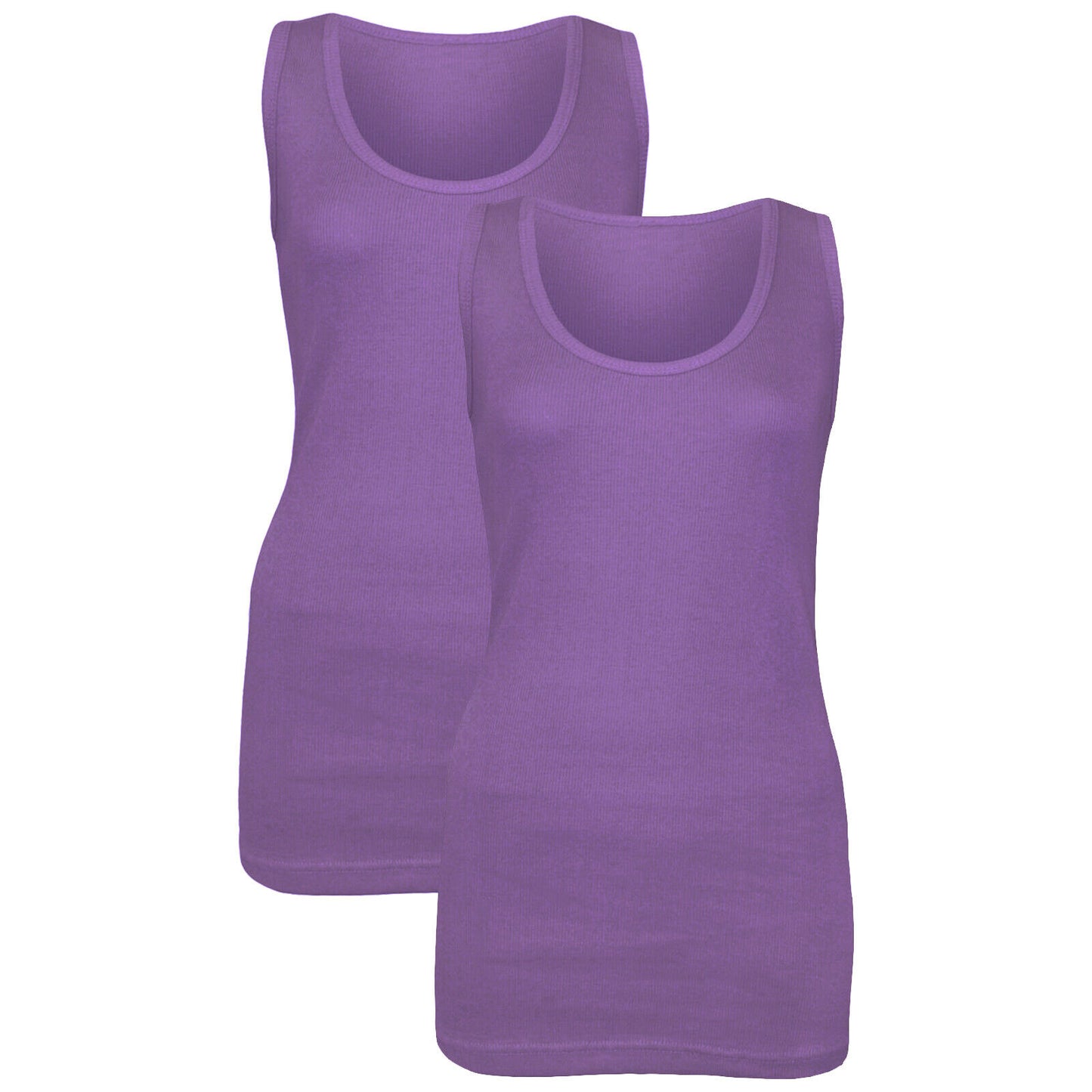 PACK OF 2 NEW LADIES WOMEN PLAIN SUMMER STRETCHY RIBBED CASUAL TOP T SHIRT VEST