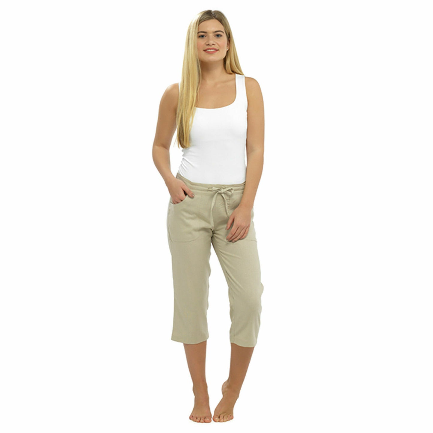 LADIES WOMEN LINEN 3 QUARTER PANTS CROPPED TROUSER 3/4 RELAXED FIT SUMMER SHORTS