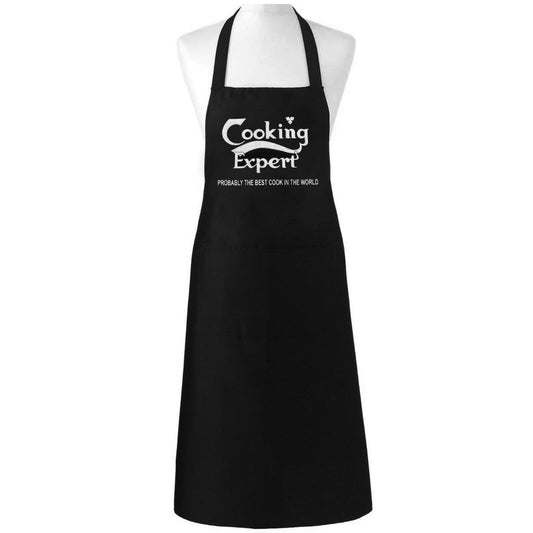 COOKING EXPERT BLACK UNISEX APRON LADIES MENS NOVELTY FUNNY CHEF BBQ BUTCHERS KITCHEN COOKING BAKING CATERING GRILLING ADULT BIB