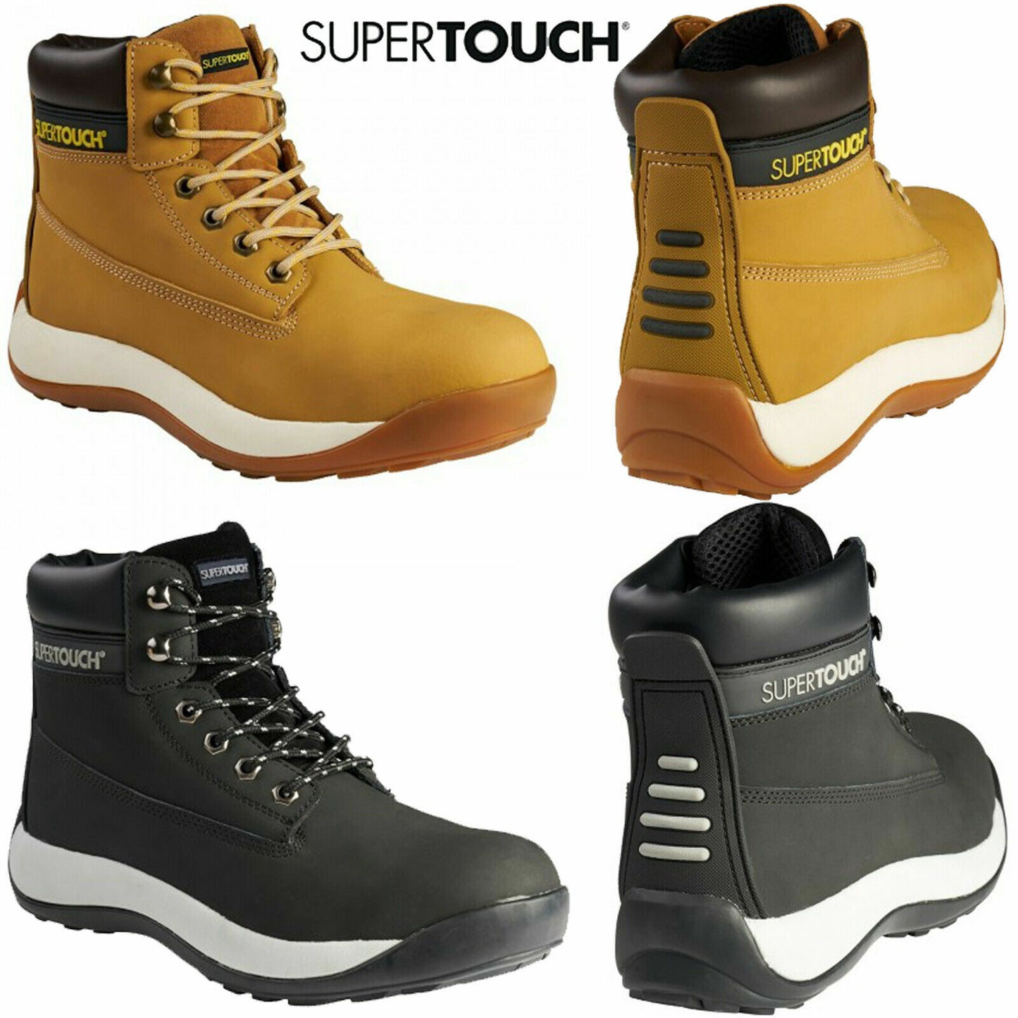 Mens Safety Work Boots Tan Black Men Leather Shoes Hiker MIDSOLE Steel Toe Boot