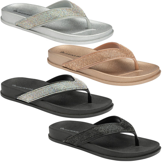 DUNLOP WOMENS SOFT LOW WEDGE CASUAL TOE POST SUMMER SLIPPERS BEACH COMFORT SHOES