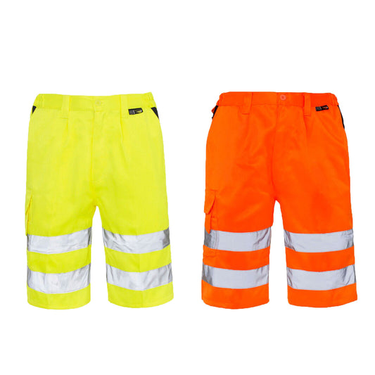 HI VIS VIZ REFLECTIVE SAFETY SHORTS HIGH VISIBILITY TAPE SECURITY WORK BOTTOMS