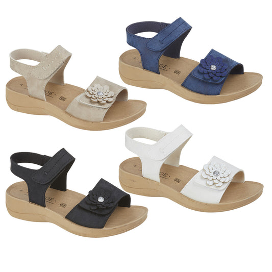 WOMENS LADIES SANDALS TOUCH FASTENING SUMMER DIAMANTE ANKLE STRAP CASUAL SHOES