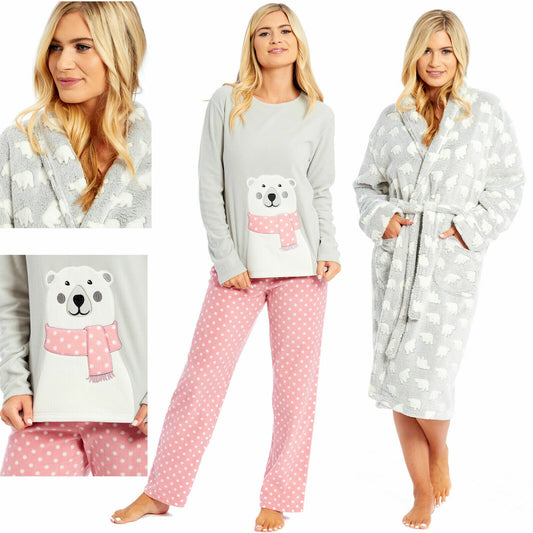 LADIES WOMENS DRESSING GOWN PYJAMAS POLAR FLEECE BATH ROBE PJS NIGHT LOUNGE WEAR (Ladies' Lounge Wear, Warm & Chic)