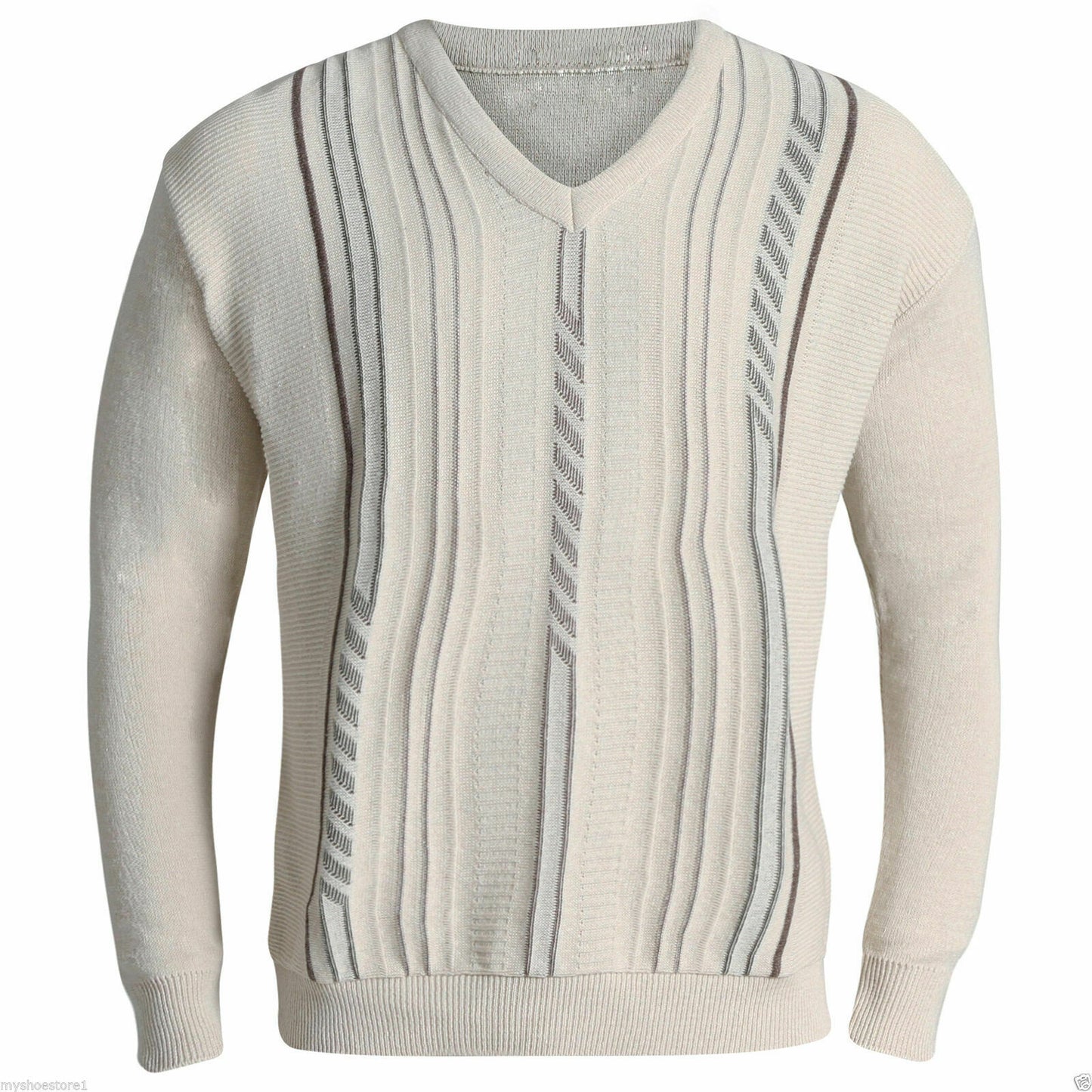 New Mens V Neck Jumper Pullover Sweater Long Sleeve Knitted Top Soft New Stripe