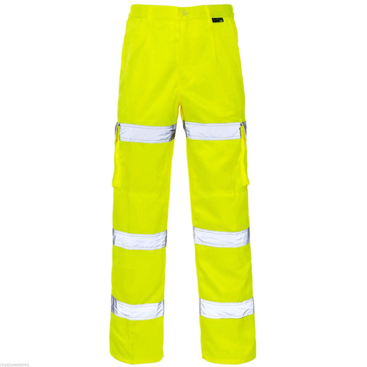 HI VIZ VIS 3 BAND COMBAT TROUSERS POLYCOTTON SAFETY WORKWEAR CARGO PANTS BOTTOMS