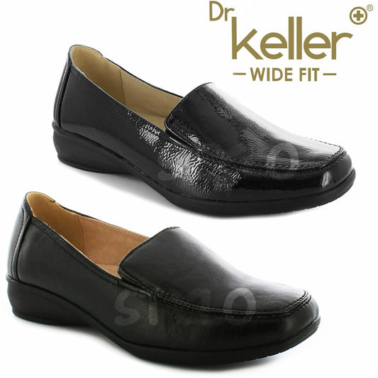 LADIES WOMEN WIDE FIT SHOES LOW WEDGE LEATHER LINING WORK MOCCASIN CASUAL LOAFER