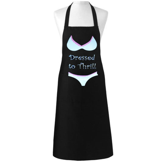 DRESSES TO THRILL APRON BLACK UNISEX MEN WOMEN LADIES ADULT FUNNY CHEF BBQ COOKING BUTCHER KITCHEN CATERING BIB
