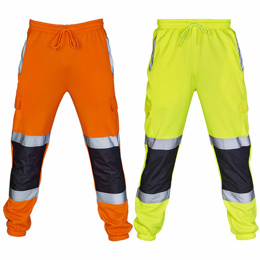 HI VIS VIZ VISIBILITY JOGGING BOTTOMS JOGGERS THICK SWEAT PANTS SAFETY TROUSERS