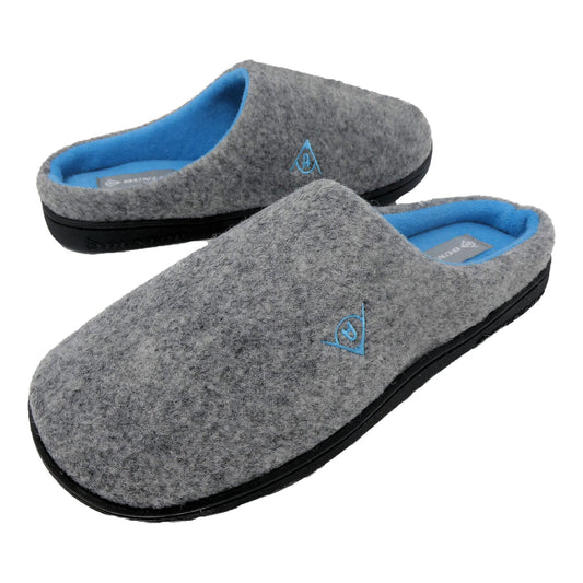 Dunlop Mens Two-Tone Plush Lined Memory Foam Mule Slip On House Warm Slippers