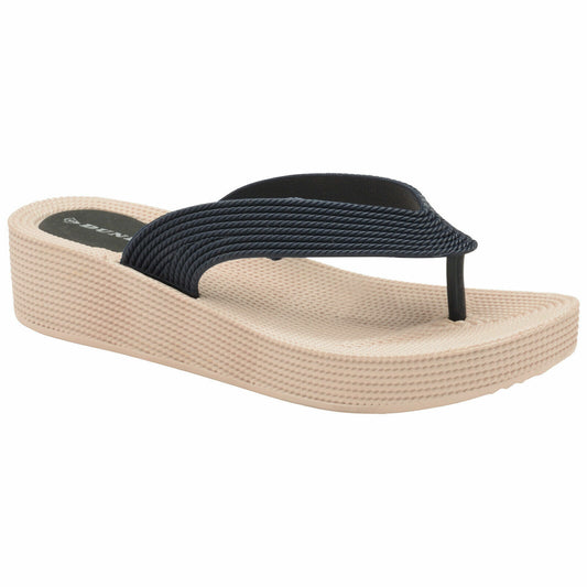 DUNLOP WOMENS FLIP FLOPS PLATFORM WEDGE HEEL SANDALS BEACH POOL TOE POST SHOES