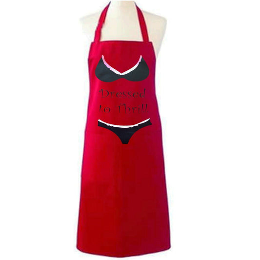 DRESSES TO THRILL RED APRON FUNNY UNISEX ADULT MEN WOMEN LADIES CHEF BBQ COOKING BUTCHER KITCHEN CATERING GIFT BIB