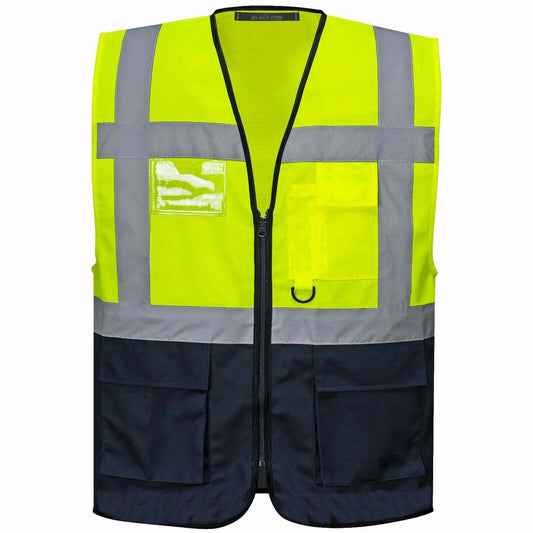 HV330 EXECUTIVE HI VIS VEST FRONT ZIP ID HOLDER REFLECTIVE SAFETY WAISTCOAT HIGH VISIBILITY WORKWEAR MENS TOP SITE PPE VIZ JACKET