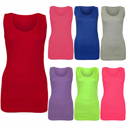 NEW LADIES WOMENS PLAIN SUMMER STRETCHY RIBBED CASUAL TOP T SHIRT MUSCLE VEST