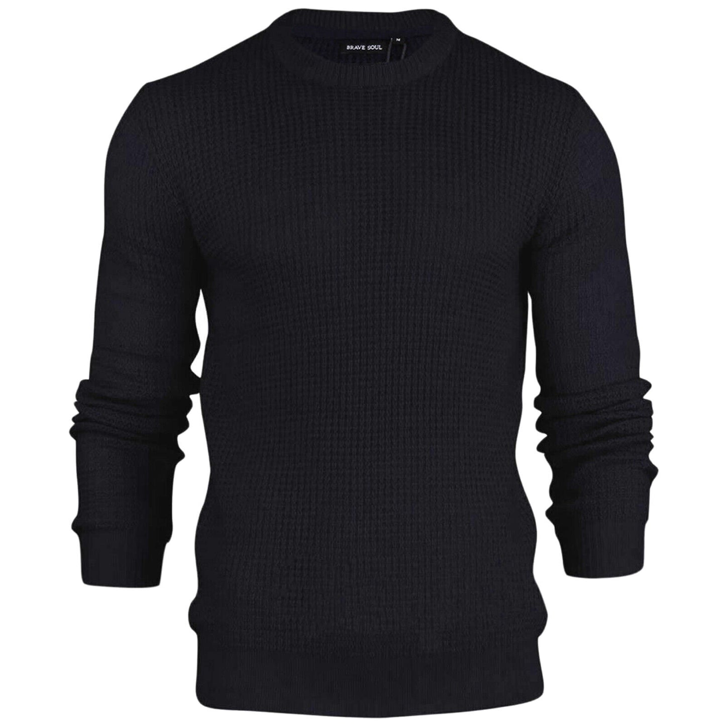 BRAVE SOUL MENS CREW NECK JUMPER LONG SLEEVE CHUNKY CABLE KNIT WINTER SWEATERS