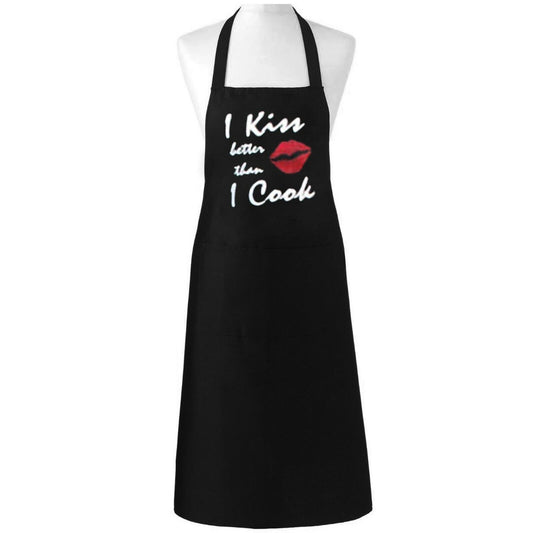 I KISS BETTER THAN I COOK BLACK APRON FUNNY NOVELTY UNISEX ADULT MEN WOMEN LADIES CHEF BBQ COOKING GRILLING KITCHEN BUTCHER CATERING GAG GIFT BAKING PARTY HOST