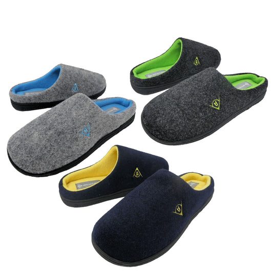 Dunlop Mens Two-Tone Plush Lined Memory Foam Mule Slip On House Warm Slippers