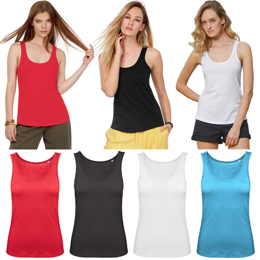 PACK OF 2 LADIES COTTON VEST WOMEN PLAIN SUMMER STRETCHY CASUAL TANK TOP T SHIRT