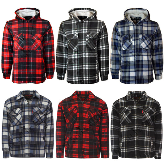 MENS PADDED SHIRT FUR LINED LUMBERJACK FLANNEL WORK JACKET WARM THICK CASUAL TOP