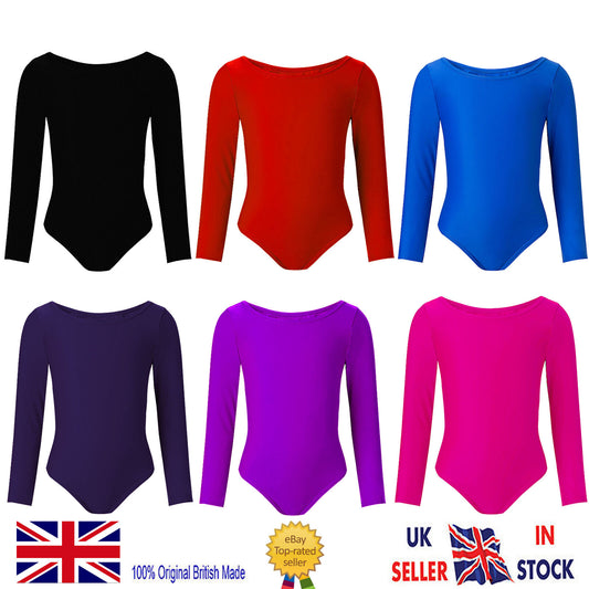 Children Girls Leotard Gymnastic Ballet Dance Long Sleeve Shiny Lycra Sport Suit