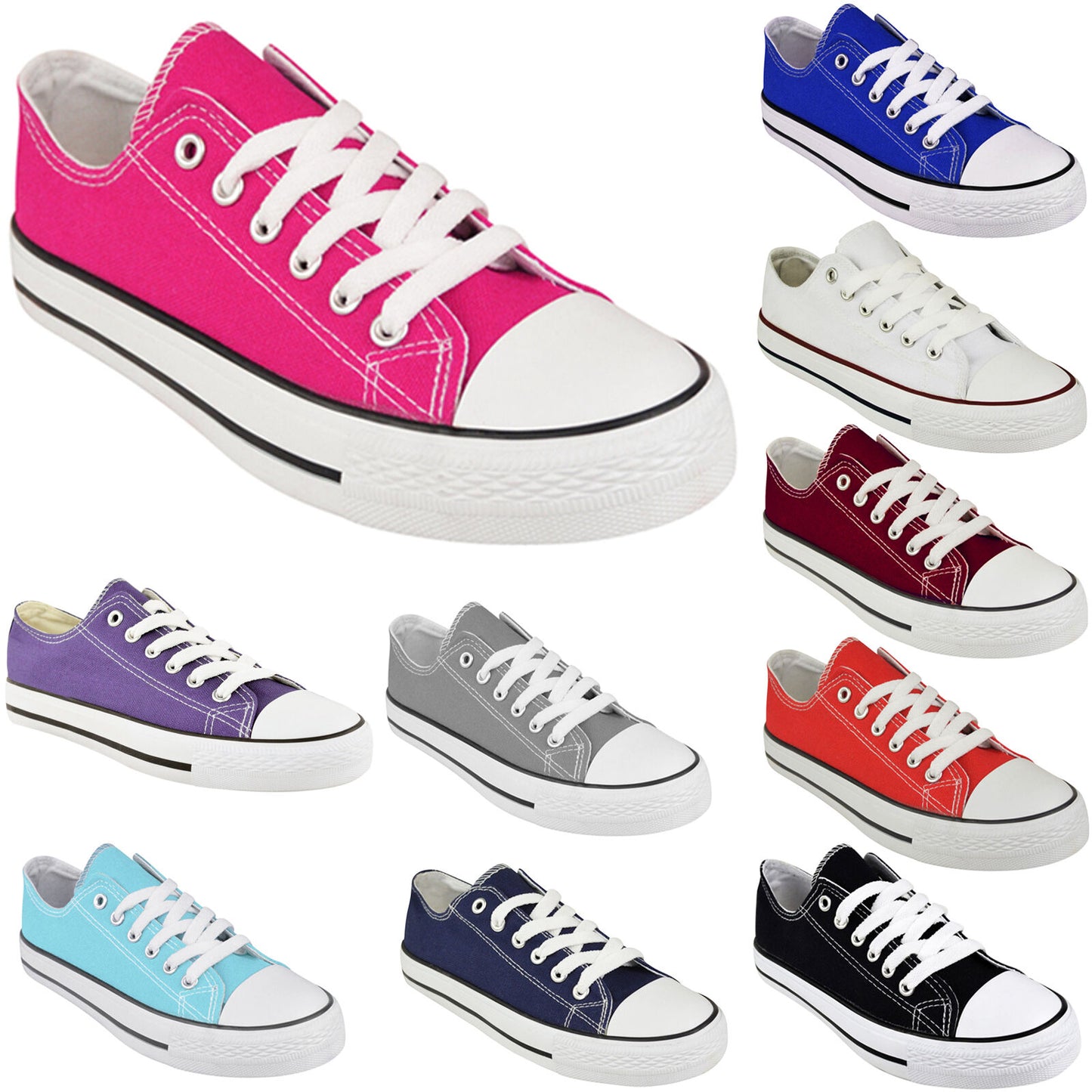 WOMENS CANVAS SHOES LADIES LACE UP PLIMSOLLS PUMPS SNEAKERS TRAINERS SKATERS